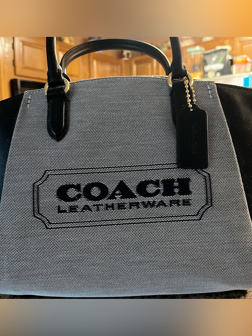 Coach Two-Tone Canvas & Leather Satchel in Black and Beige - Picture 7 of 16